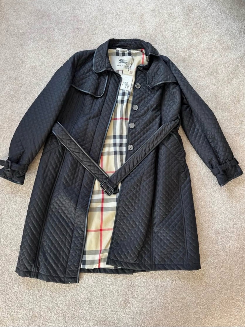 Burberry Southminster Quilted Black Trench Coat with Signature Check Lining